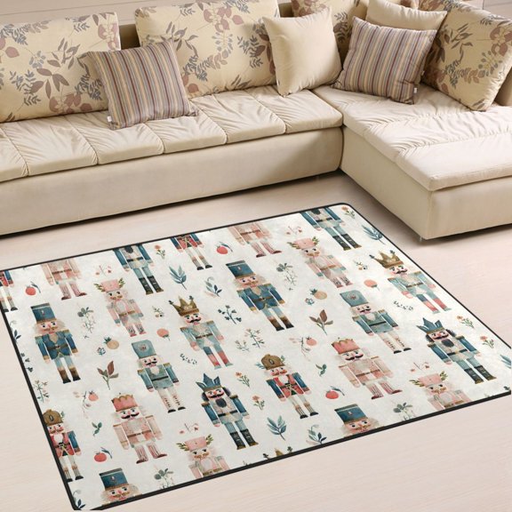 Ryvnso Nutcracker Soldiers Christmas Area Rug Floor Mats Non-Slip Home Carpet 63 x 48 inch