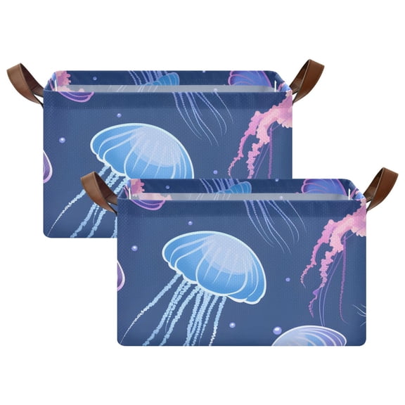 Ryvnso Ocean Jellyfish Storage Bins Large Basket Foldable Cube Toys Organizer with Handles 2 PCs
