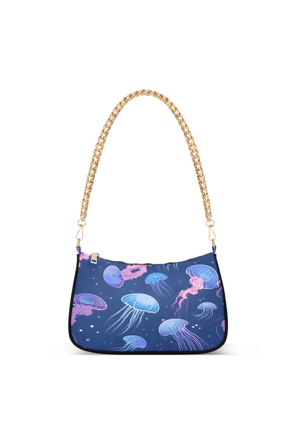 Ocean Jellyfish Womens Chain Shoulder Bag Tote Handbags Clutch Hobo Purse with Zipper for Travel