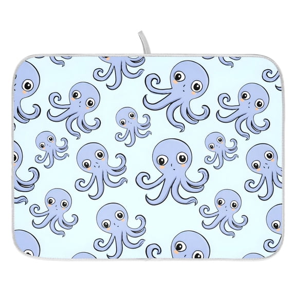 Ryvnso Octopus Cute Dish Drying Mat for Kitchen Countertop 16x18 Small Dish Pad Drainer Rack Dish Sink Mats