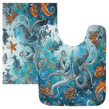 Ryvnso Octopus Sea Star Fish Bathroom Shaggy Rugs Toilet Mat Soft Contour Rug