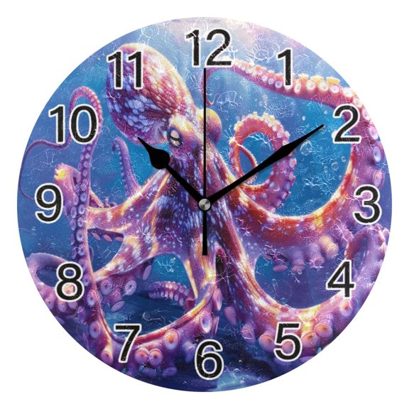 Ryvnso Octopus Underwater Wall Clock Non Ticking Silent Kitchen Clock Battery Operated Clocks 10 inch