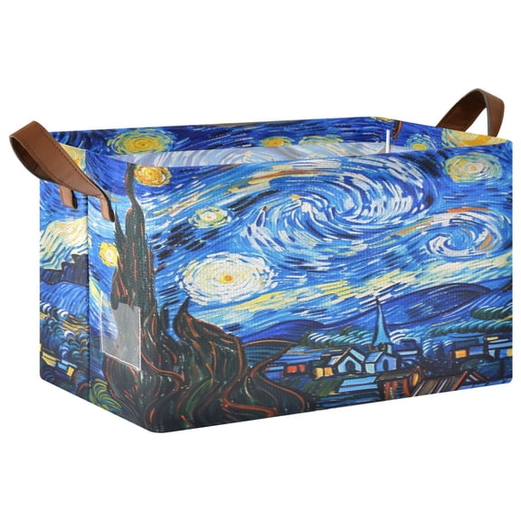 Ryvnso Oil Paint Starry Night Pattern Storage Bins Large Basket Foldable Cube Toys Organizer with Handles 1 PC