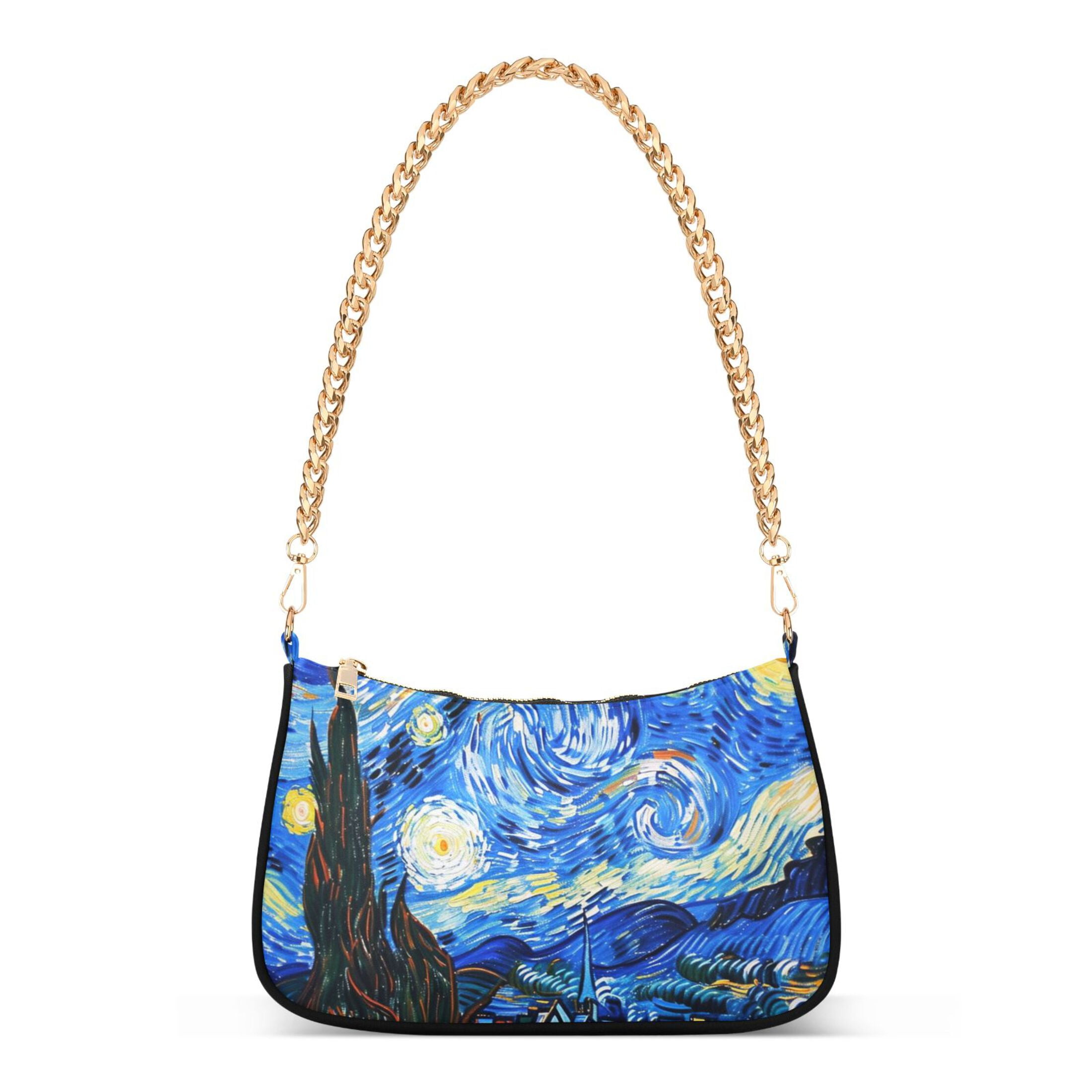 Ryvnso Oil Paint Starry Night Pattern Womens Chain Shoulder Bag Tote Handbags Clutch Hobo Purse with Zipper for Travel