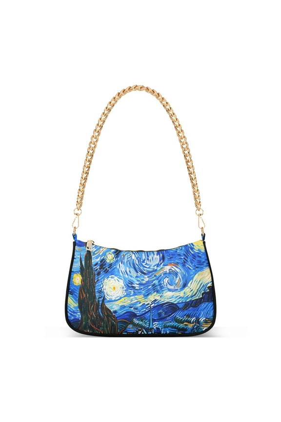 Oil Paint Starry Night Pattern Womens Chain Shoulder Bag Tote Handbags Clutch Hobo Purse with Zipper for Travel