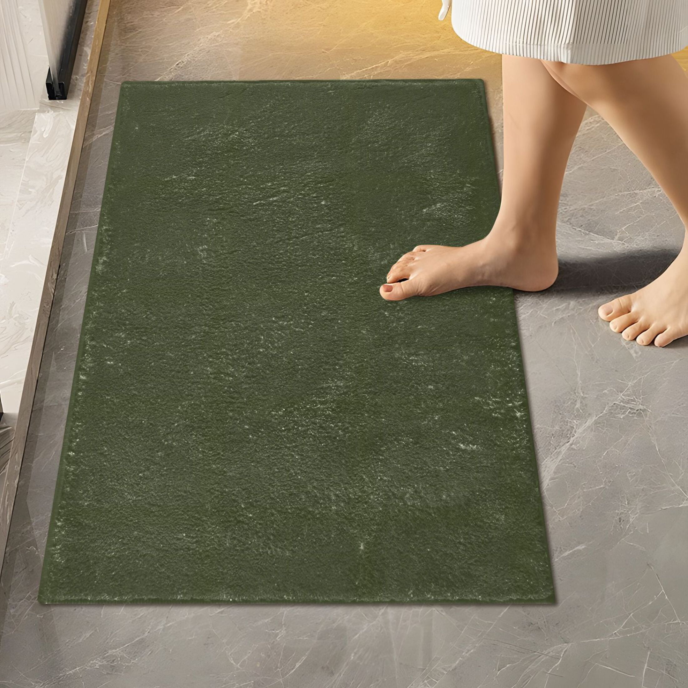 Ryvnso Olive Green Solid Bathroom Shaggy Rugs Toilet Rectangle Mat Soft ...