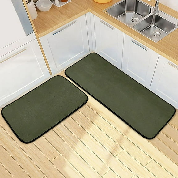 Ryvnso Olive Green Solid Kitchen Rugs Set Non Slip Runner Mats for Dining Room