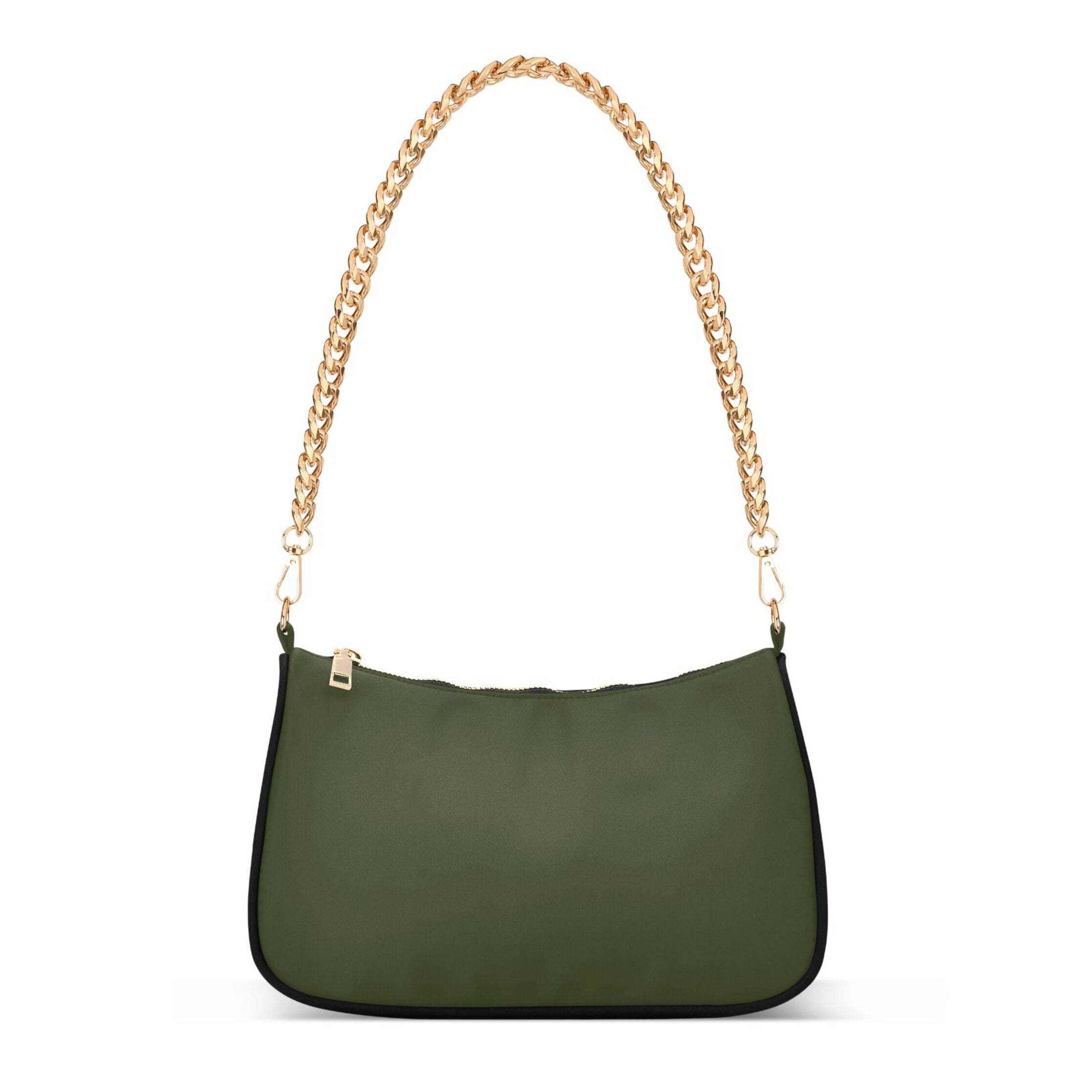 Ryvnso Olive Green Solid Womens Chain Shoulder Bag Tote Handbags Clutch Hobo Purse with Zipper for Travel