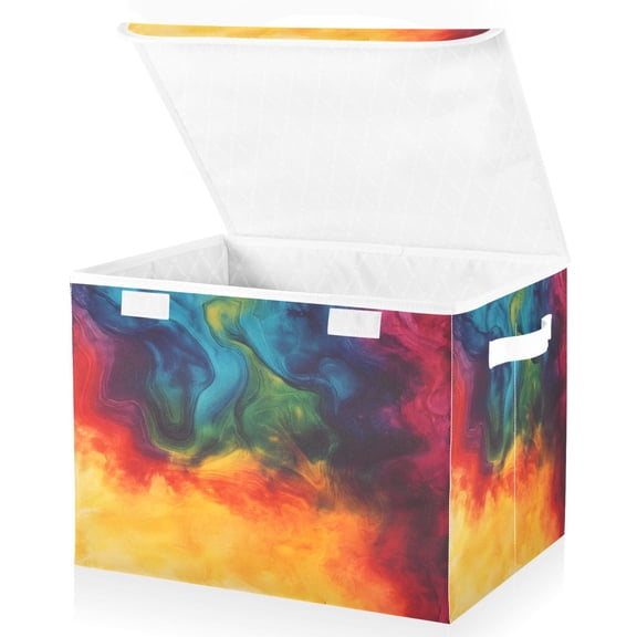Ryvnso Orange Blue Tie Dye Large Lidded Foldable Storage Baskets Cubes Boxes Lids Bin for Home