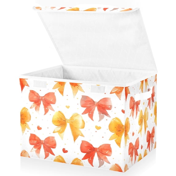 Ryvnso Orange Bows Large Lidded Foldable Storage Baskets Cubes Boxes Lids Bin for Home