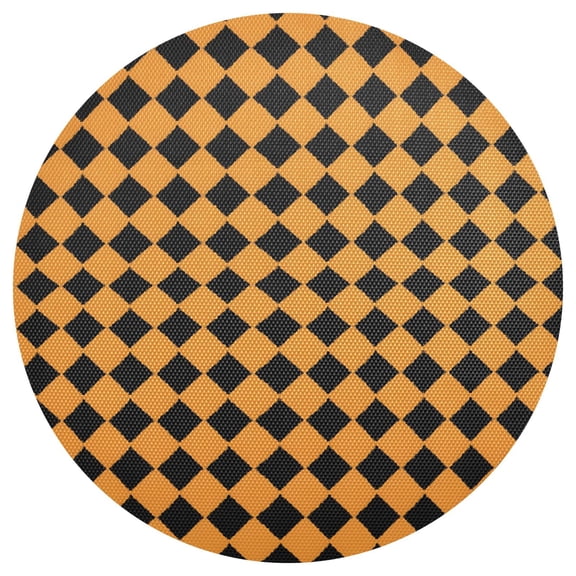 Ryvnso Orange Checked Grid Pattern Round Plate Mats Dining Table Placemat 1 Piece for Holiday Decoration