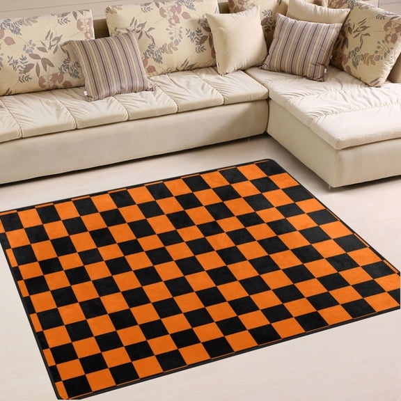 Ryvnso Orange Checkered Grid Pattern Area Rug Floor Mats Non-Slip Home Carpet 63 x 48 inch