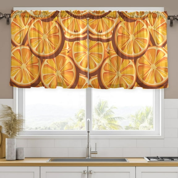 Ryvnso Orange Fruit Curtains Sets Short Curtain Rod Pocket Half Window Cafe Farmhouse Tier 2 Panels 57"W x 24"L