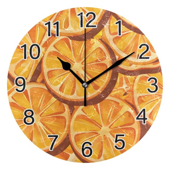 Ryvnso Orange Fruit Wall Clock Non Ticking Silent Kitchen Clock Battery Operated Clocks 10 inch