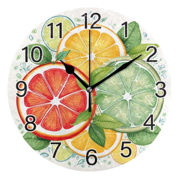 Ryvnso Orange Lemon Fruit Wall Clock Non Ticking Silent Kitchen Clock Battery Operated Clocks 10 inch