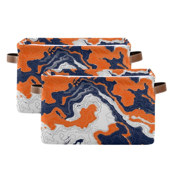 Ryvnso Orange Tie Dye Marble Storage Basket Large Bin Foldable Boxes Toys Organizer 14.2x10.2x8.3in 2 PCs