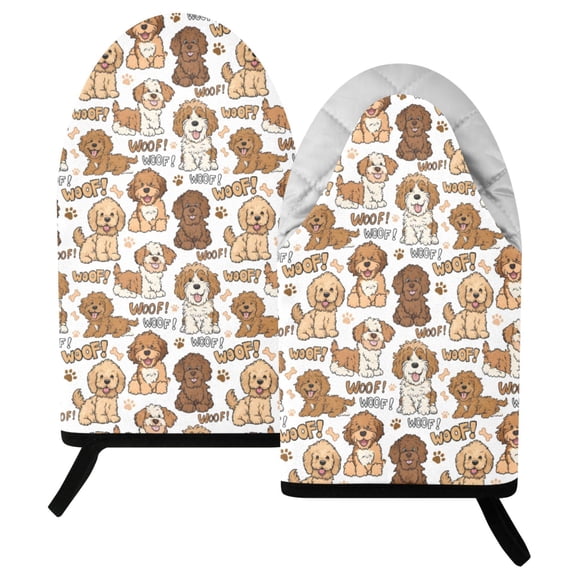 Ryvnso Oven Mitts Set with Doodle Golden Dogs Print Heat Resistant Kitchen Oven Gloves Non-Slip Cotton Pot Holders