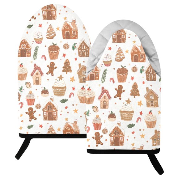 Ryvnso Oven Mitts Set with Gingerbread Christmas Cakes Print Heat Resistant Kitchen Oven Gloves Non-Slip Cotton Pot Holders