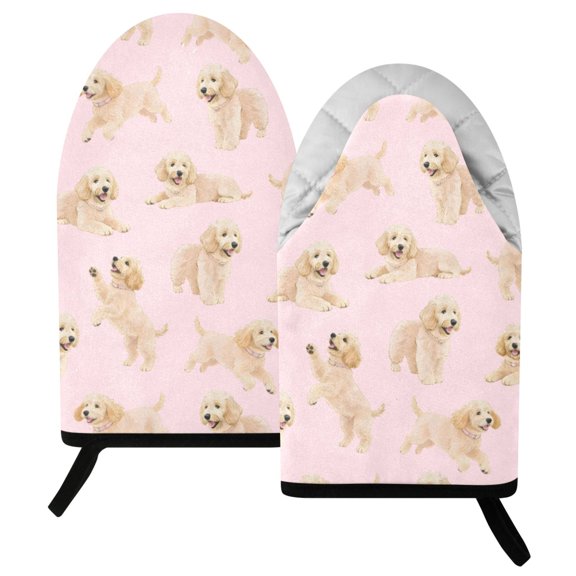 Ryvnso Oven Mitts Set with Golden Doodle Puppy Print Heat Resistant Kitchen Oven Gloves Non-Slip Cotton Pot Holders