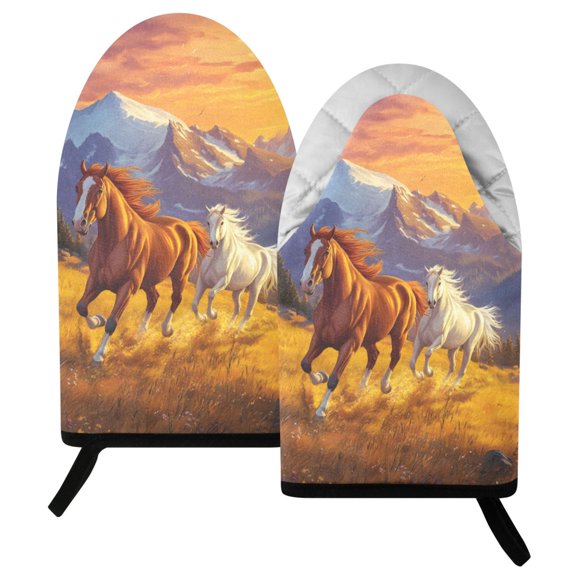 Ryvnso Oven Mitts Set with Sunset Running Horses1 Print Heat Resistant Kitchen Oven Gloves Non-Slip Cotton Pot Holders