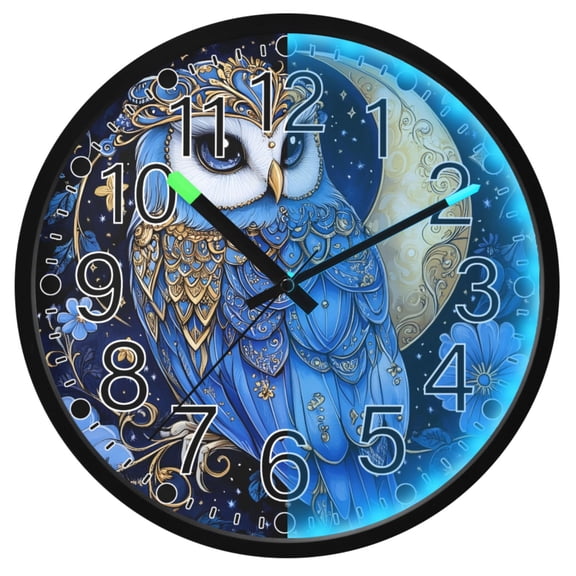Ryvnso Owl Bloom Flower 12 Inch Night Light Wall Clock Silent Battery Operated Luminous Clocks