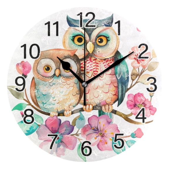 Ryvnso Owl Couple on Branch Wall Clock Non Ticking Silent Kitchen Clock Battery Operated Clocks 10 inch