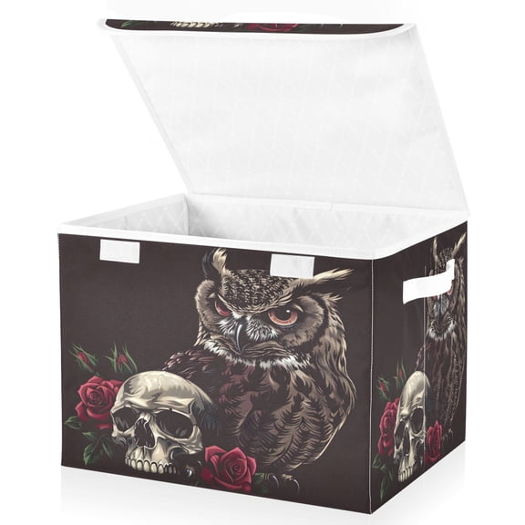 Ryvnso Owl Flowers Skull Large Lidded Foldable Storage Baskets Cubes Boxes Lids Bin for Home