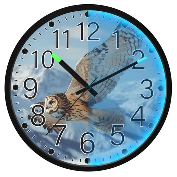 Ryvnso Owl Flying 12 Inch Night Light Wall Clock Silent Battery Operated Luminous Clocks