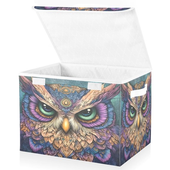 Ryvnso Owl Mandala Bohemia Large Lidded Foldable Storage Baskets Cubes Boxes Lids Bin for Home