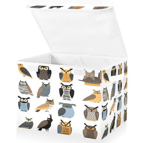 Ryvnso Owl Pattern Large Lidded Foldable Storage Baskets Cubes Boxes Lids Bin for Home