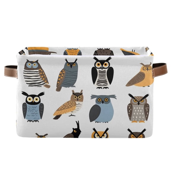 Ryvnso Owl Pattern Storage Basket Large Bin Foldable Boxes Toys Organizer 14.2x10.2x8.3in 1 PC