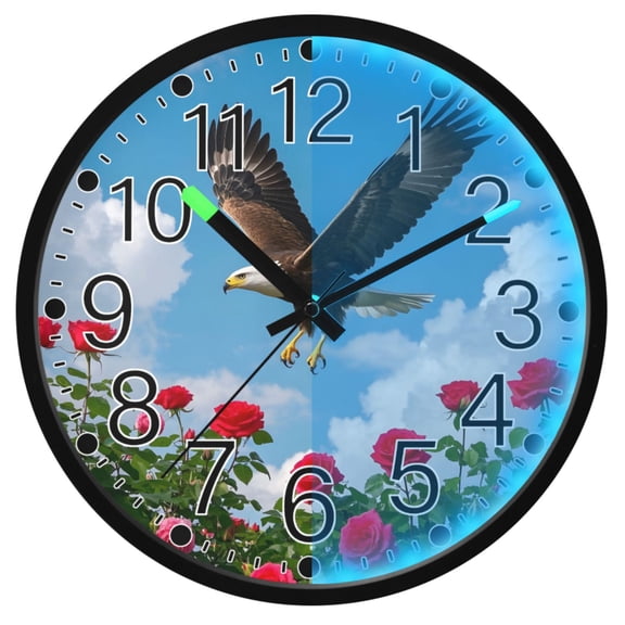 Ryvnso Owl Roses Flower 12 Inch Night Light Wall Clock Silent Battery Operated Luminous Clocks