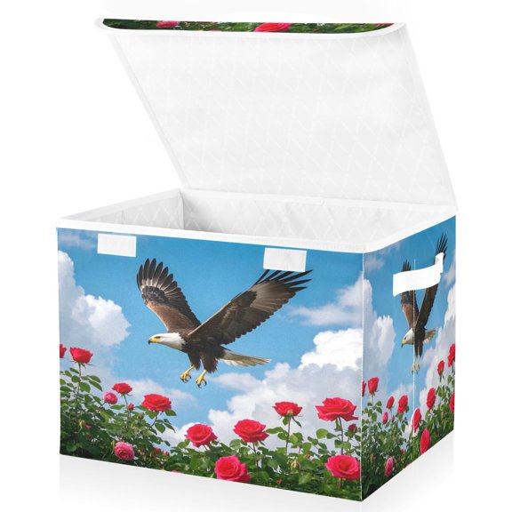 Ryvnso Owl Roses Flower Large Lidded Foldable Storage Baskets Cubes Boxes Lids Bin for Home