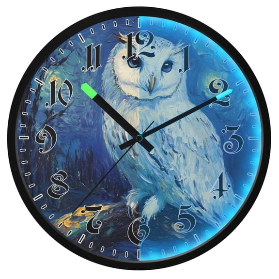 Ryvnso Owl Starry Oil Paint 12 Inch Night Light Wall Clock Luminous Silent Battery Operate Clocks