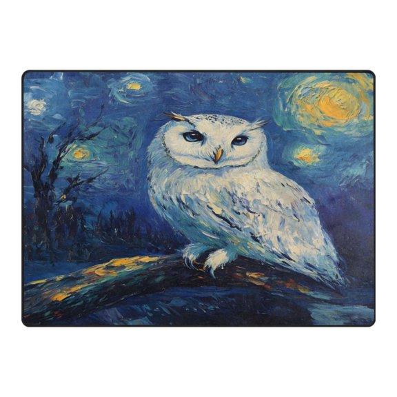 Ryvnso Owl Starry Oil Paint Area Rug Floor Mats Non-Slip Home Carpet 63 x 48 inch