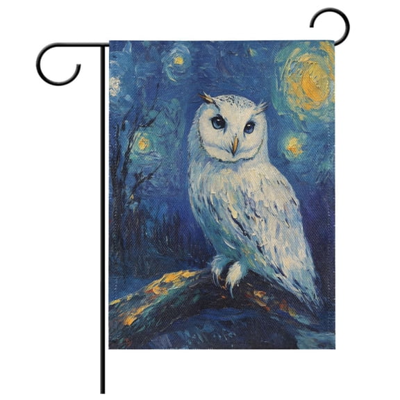 Ryvnso Owl Starry Oil Paint Garden Flag 12x18 Inch Double Sided Seasonal Yard Decoration