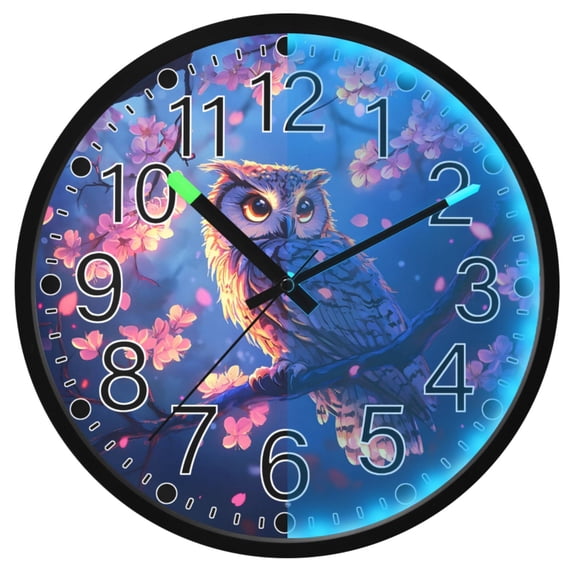 Ryvnso Owl at Night 12 Inch Night Light Wall Clock Silent Battery Operated Luminous Clocks