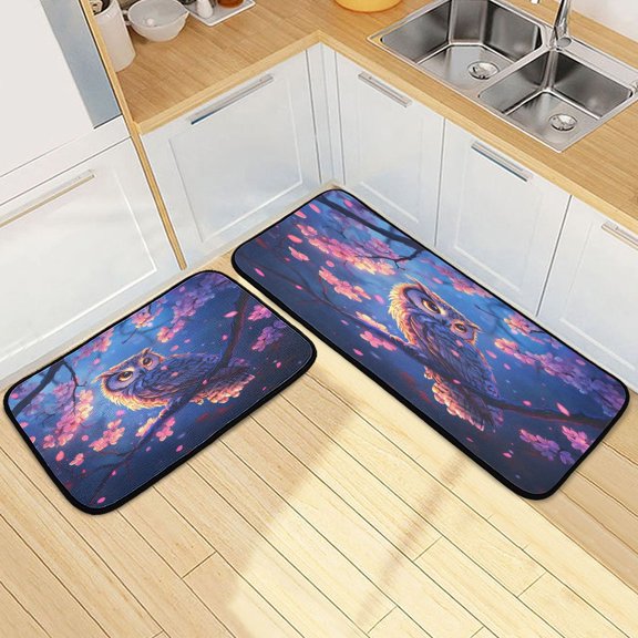 Ryvnso Owl at Night Kitchen Rugs Set Non Slip Runner Mats for Dining Room