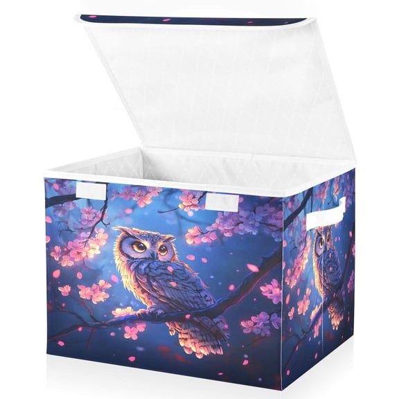Ryvnso Owl at Night Large Lidded Foldable Storage Baskets Cubes Boxes Lids Bin for Home
