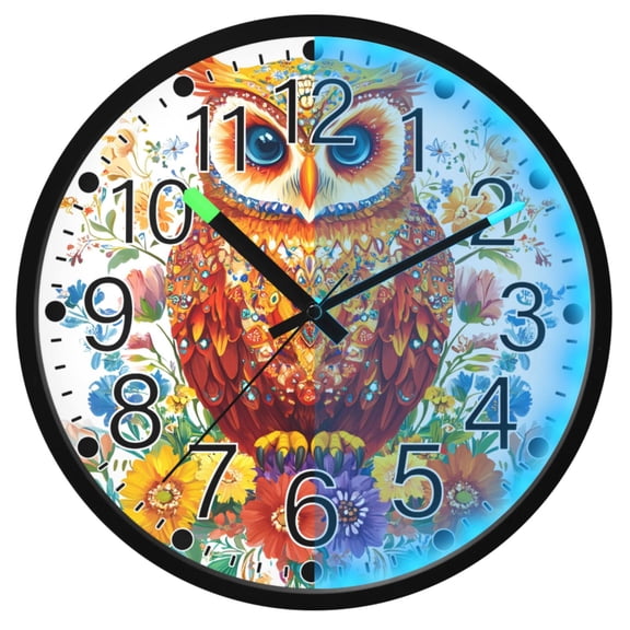 Ryvnso Owl in Flower 12 Inch Night Light Wall Clock Silent Battery Operated Luminous Clocks