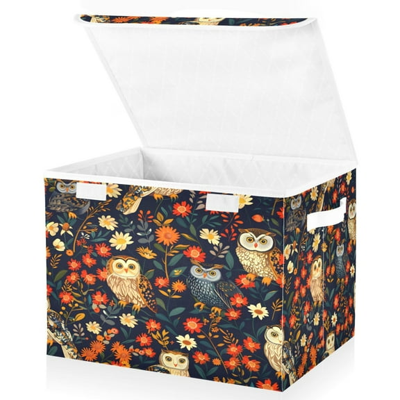 Ryvnso Owl in Flowers Large Lidded Foldable Storage Baskets Cubes Boxes Lids Bin for Home