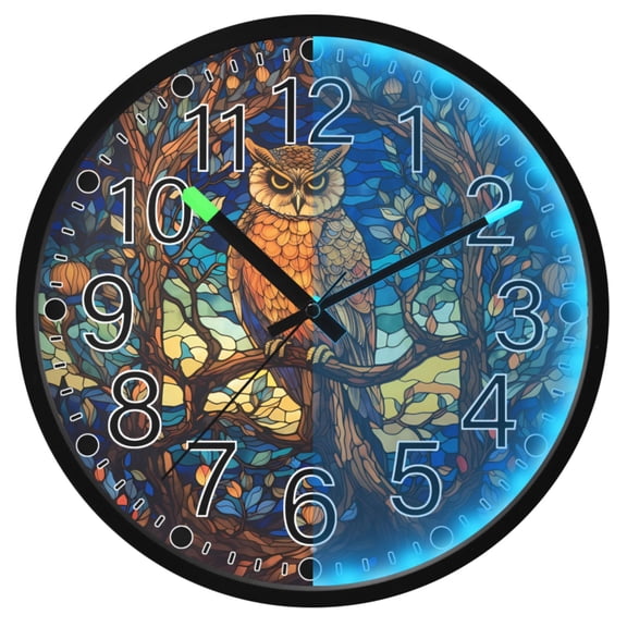 Ryvnso Owl on Branch 12 Inch Night Light Wall Clock Silent Battery Operated Luminous Clocks
