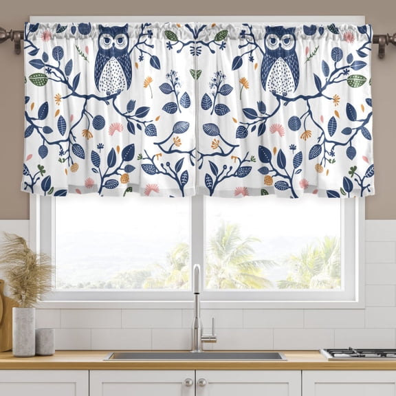Ryvnso Owl on Branch Curtains Sets Short Curtain Rod Pocket Half Window Cafe Farmhouse Tier 2 Panels 57"W x 24"L