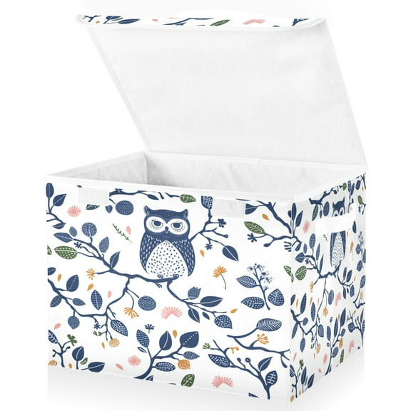 Ryvnso Owl on Branch Large Lidded Foldable Storage Baskets Cubes Boxes Lids Bin for Home