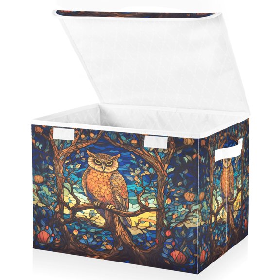Ryvnso Owl on Branch Large Lidded Foldable Storage Baskets Cubes Boxes Lids Bin for Home