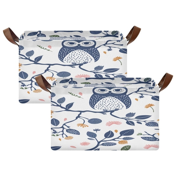 Ryvnso Owl on Branch Storage Bins Large Basket Foldable Cube Toys Organizer with Handles 2 PCs