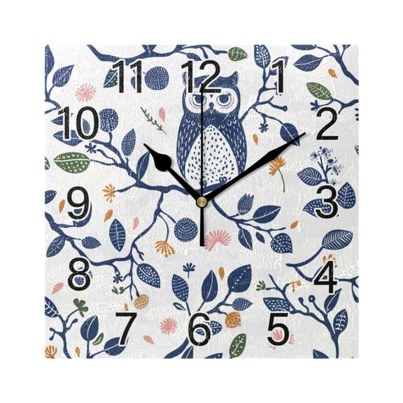 Ryvnso Owl on Branch Wall Clock Square Silent Non-Ticking Battery Operated 7.78"