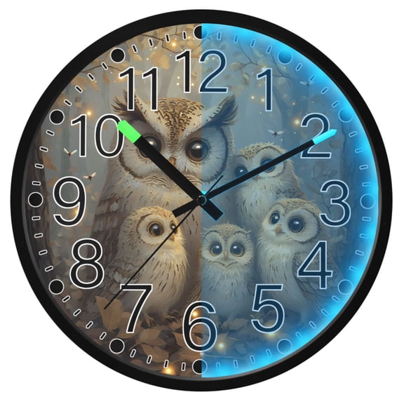 Ryvnso Owls Family 12 Inch Night Light Wall Clock Silent Battery Operated Luminous Clocks