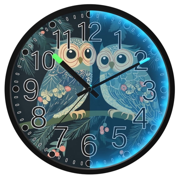 Ryvnso Owls Mandala 12 Inch Night Light Wall Clock Silent Battery Operated Luminous Clocks