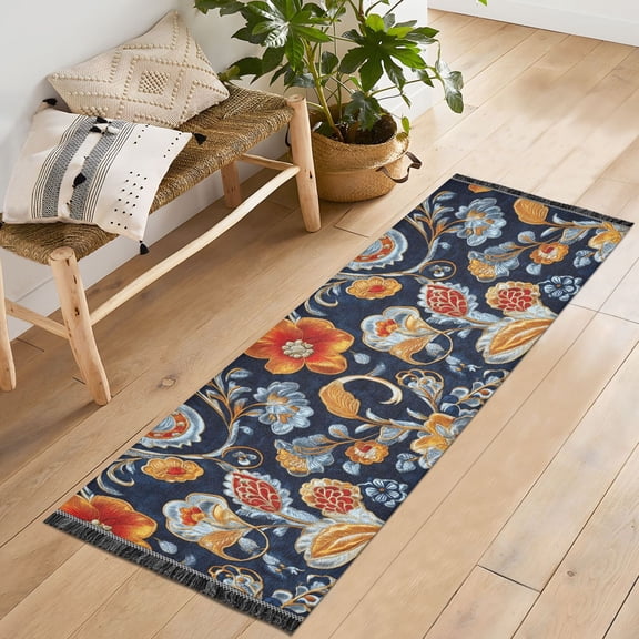 Ryvnso Paisley Boho Floral Bedroom Runner Rug 2'x6' Hallway Area Carpet Non Slip Entryway Mat with Tassels